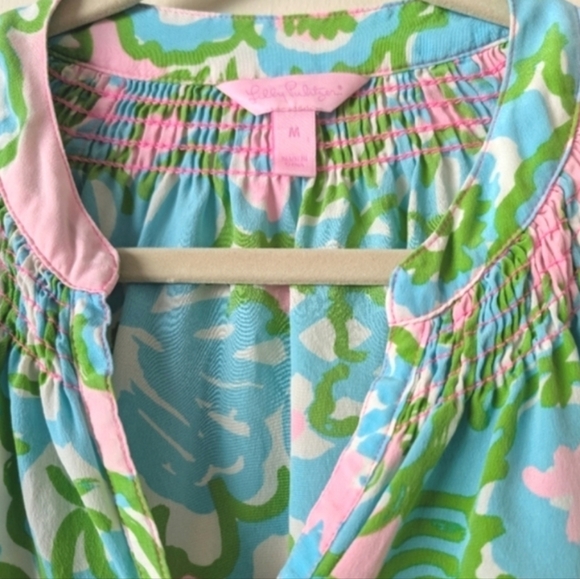 Lilly Pulitzer Silk Green Floral Pink Top Medium - Picture 4 of 9